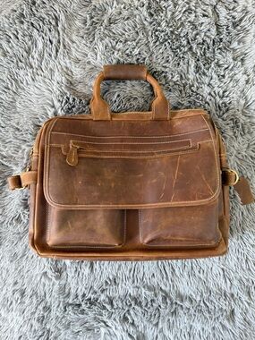 Iswee Genuine Leather Briefcase Messenger Bag Brown Distressed Laptop Work Bag
